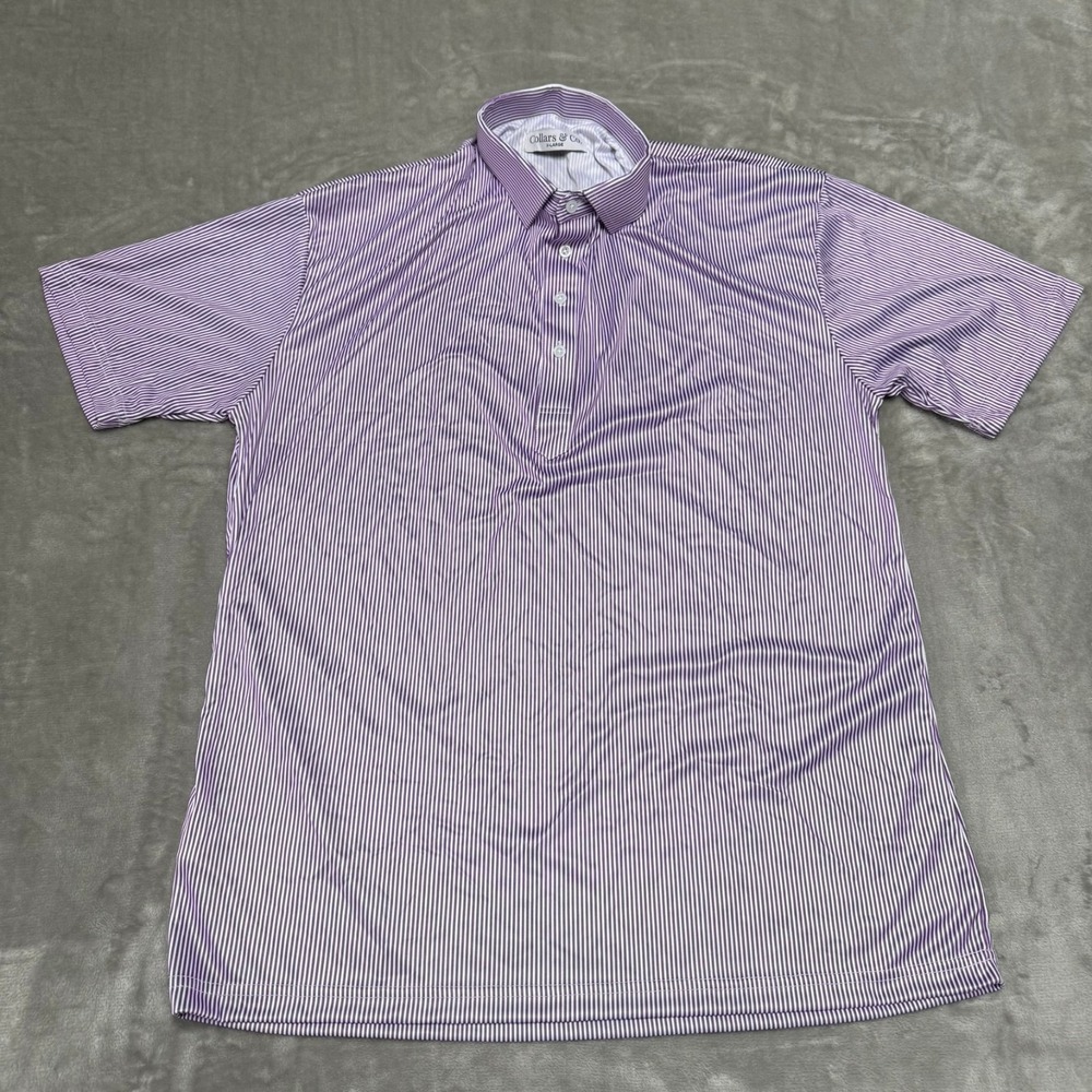 Collars & Co Dress Collar Polo Shirt Mens XL Purple White Striped Stretch NWOT